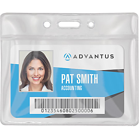 Advantus Vinyl ID Badge Holders - Support 3.50" x 2.50" Media - Horizontal - Vinyl - Clear - Durable - 50 / Pack