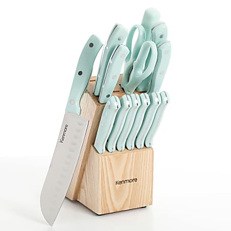 Kenmore Kane Stainless Steel Cutlery Set, 14-Piece, Glacier Blue