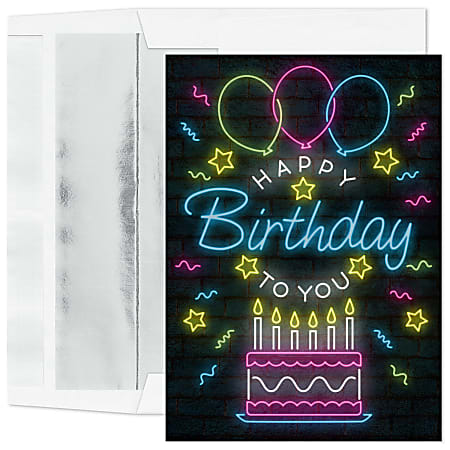 Custom Birthday Greeting Card "Neon Lights" With Silver
