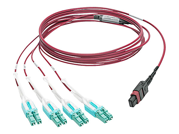 Eaton Tripp Lite Series 40G MTP/MPO to 4xLC Fan-Out OM4 Plenum-Rated Fiber Optic Cable, 40GBASE-SR4, Push/Pull Tabs, Magenta, 3 m - Patch cable - MTP/MPO multi-mode (M) to LC multi-mode (M) - 3 m - fiber optic - OM4 - plenum - magenta