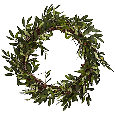 Nearly Natural Polyester Olive Wreath, 20", Green
