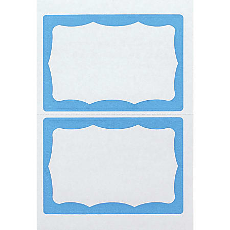 Advantus Color Border Adhesive Name Badges, AVT97048, 2 5/8" x 3 3/4" Rectangle, White/Blue , Box Of 100