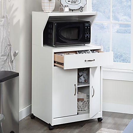 Sauder 25 W Storage Microwave And Kitchen Cart Glacier White Office Depot