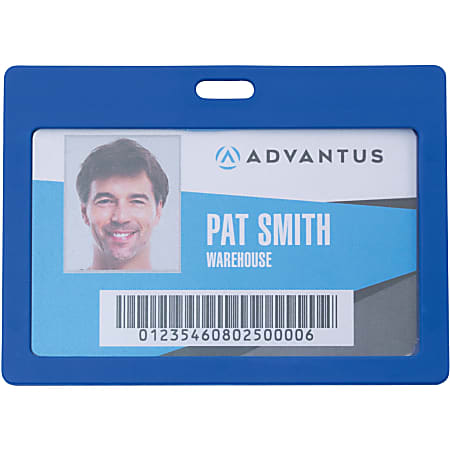 Advantus Horizontal Rigid ID Badge Holder - Support 3.25" x 2" Media - Horizontal - Plastic - 6 / Pack - Blue