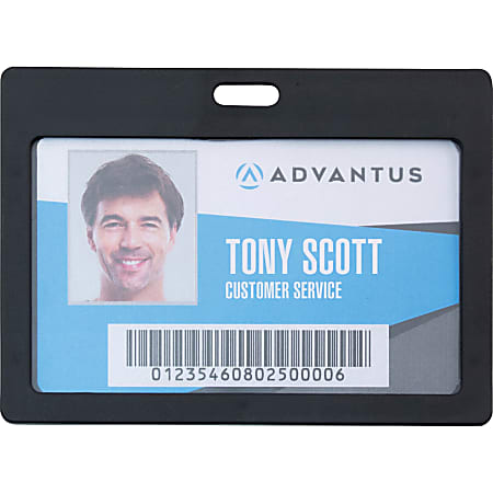 Advantus Horizontal Rigid ID Badge Holder - Support 3.25" x 2" Media - Horizontal - Plastic - 6 / Pack - Black
