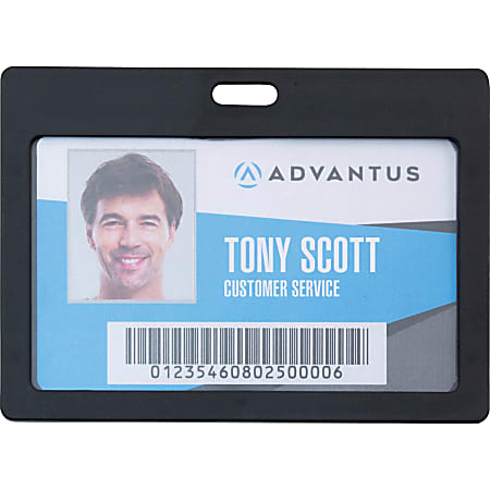 Advantus Horizontal Rigid ID Badge Holder - Support 3.25" x 2" Media - Horizontal - Plastic - Black - 6 / Pack