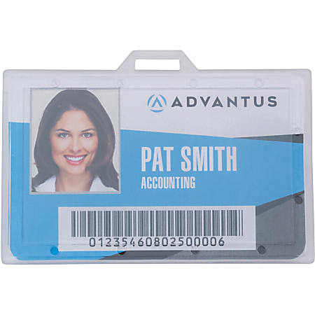 Advantus Clear ID Card Holders - Support 3.38" x 2.13" Media - Horizontal - Plastic - 25 / Pack - Clear
