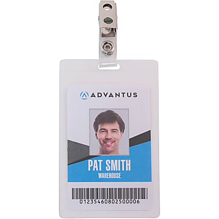 Advantus Strap Clip Self-laminating Badge Holders - Support 2.25" x 3.50" Media - Vertical - 4.3" Width x 2.6" Depth - Clear - 25 / Pack