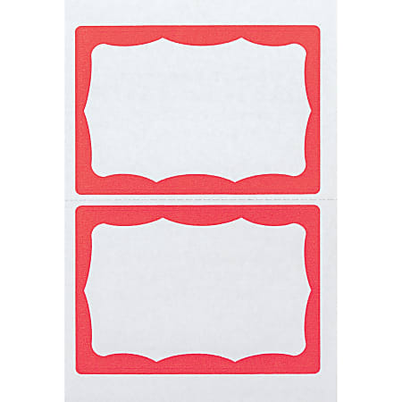 Advantus Color Border Adhesive Name Badges, AVT97189, 2 5/8" x 3 3/4", Rectangle,White/Red, Box Of 100