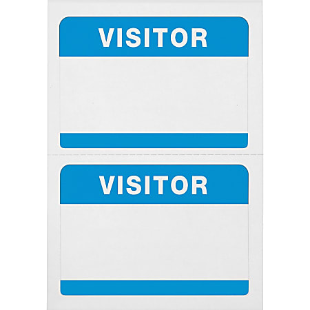 Advantus Self-Adhesive Visitor Badges, Rectangle, 2-1/4" x 3-1/2", White/Blue, Box of 100