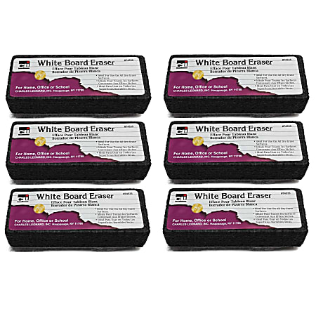 Charles Leonard Whiteboard Erasers, 5" x 2", Gray/Black, Pack Of 6 Erasers