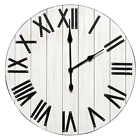 Elegant Designs Handsome Rustic Farmhouse Wood Wall Clock, 21", Whitewash
