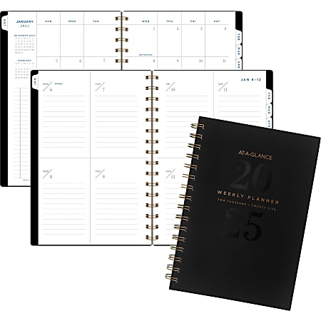 2025 AT-A-GLANCE® Signature Lite Weekly/Monthly Planner, 5-1/2" x 8-1/2", Black, January To December, YP200L05