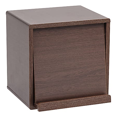 IRIS Wood 14"H 2-Cube Storage With Pocket Door, Brown Oak