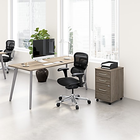 WorkPro® Motiva 72"W Modern Office Desk With 3-Drawer Rolling File Cabinet, Modern Hickory, Standard Delivery