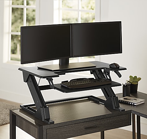 Realspace® P20 Standing Desk Converter With USB And Keyboard Tray, 19-3/10"H x 35-2/5"W x 23-1/5"D, Black