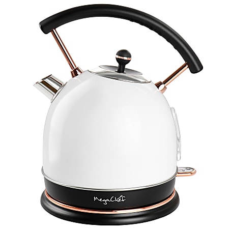 MegaChef 1.8 Quart Half Circle Electric Tea Kettle in White