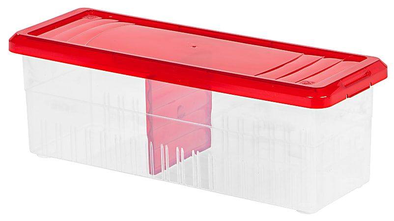 IRIS® Holiday Ribbon Storage Containers, 16 1/8" x 5 5/8" x 5 9/16", Red, Case Of 3