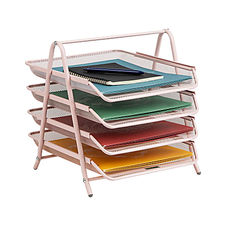 Mind Reader 4-Tier Desktop Organizer Paper Tray, 12-1/2”H x 13-3/4”W x 11-3/4”D, Pink