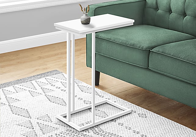 Monarch Specialties Garner Metal C-Shaped Accent Table, 25-1/4”H x 10-1/4”W x 18-1/2”D, White