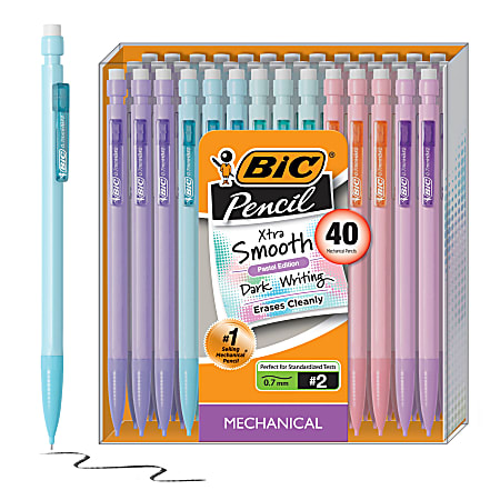 BIC® Xtra-Smooth Mechanical Pencils, Medium Point, 0.7 mm, #2 Lead, Assorted Pastel Barrel Colors, Pack Of 40 Pencils