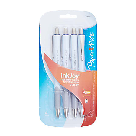 Paper Mate® InkJoy™ 700RT Retractable Ballpoint Pens, Medium Point, 1.0 mm, White Barrels, Blue Ink, Pack Of 4