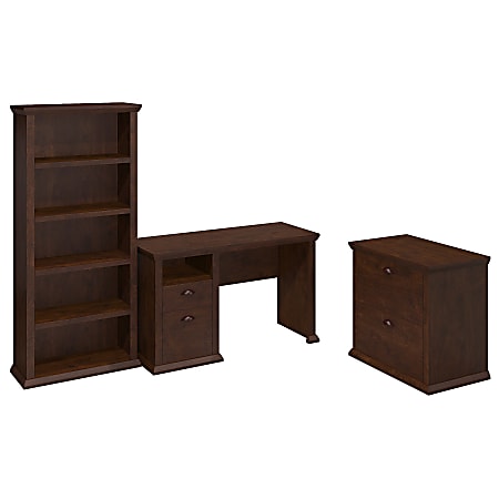 Bush Furniture Yorktown 50"W Home Office Computer Desk With Bookcase And Lateral File Cabinet, Antique Cherry, Standard Delivery