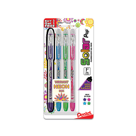 Pentel® Solar Pop Gel Pens, Fine Point, 0.6 mm, Clear Barrel, Assorted Ink Colors, Pack Of 3 Pens