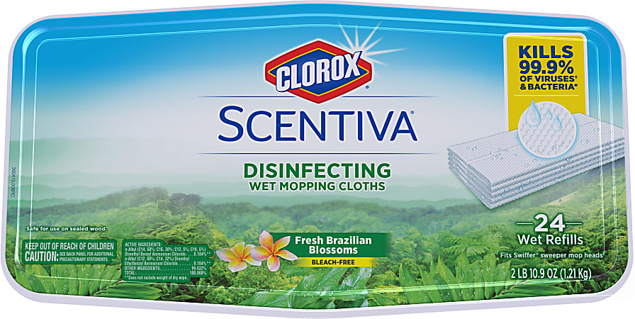 Clorox Scentiva Wet Mopping Cloths, Fresh Brazilian, White, Pack Of 24 Cloths