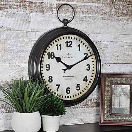 FirsTime® Metal Pocket Watch Round Wall Clock, 15 1/2", Brown