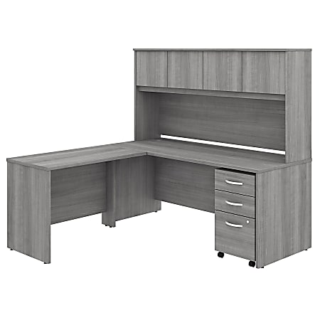 Bush Business Furniture Studio C 72"W x 30"D L-Shaped Desk With Hutch, Mobile File Cabinet And 42"W Return, Platinum Gray, Premium Installation