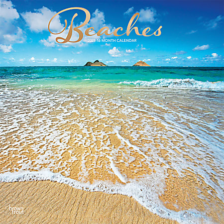 Beaches | 2027 12 x 24 Inch (Hanging) Monthly Square Wall Calendar | Foil Stamped Cover | Plastic-Free | BrownTrout | Travel Nature Tropical