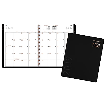 AT-A-GLANCE® Contemporary Monthly Planner, 8 7/8" x 11", Black, January to December 2019