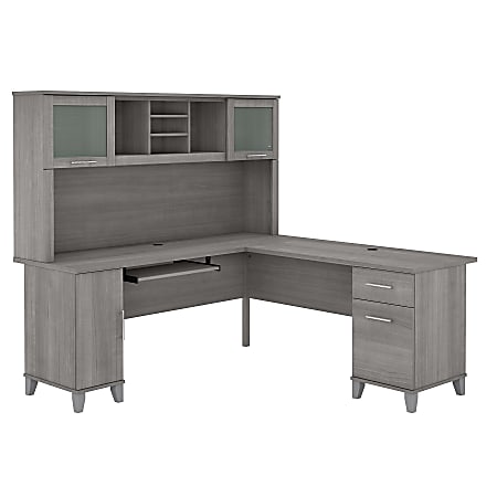 Bush Furniture Somerset 72"W L-Shaped Desk With Hutch, Platinum Gray, Standard Delivery