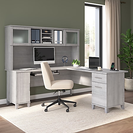 Bush Home Somerset 72"W L-Shaped Desk With Hutch, Platinum Gray, Standard Delivery