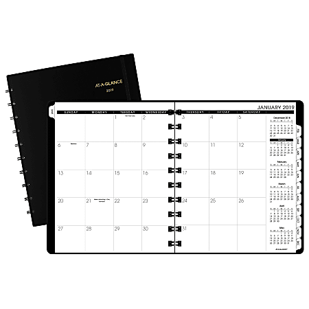 AT-A-GLANCE® Large Monthly Planner, 9" x 11", Black, January to December 2019