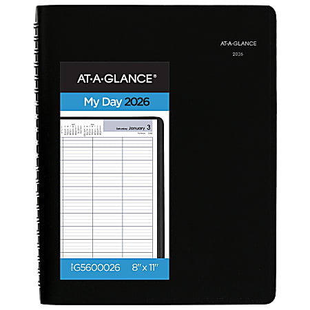 AT-A-GLANCE® DayMinder® 2026 Four Person Daily Appointment Book, Black, Large, 8" x 11"