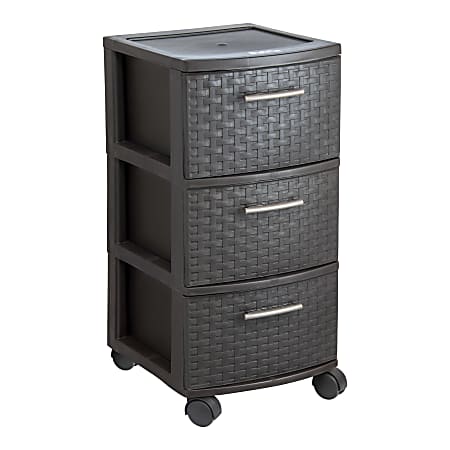 Inval Poly 3-Drawer Rolling Storage Cart, 26" x 12 5/8" x 15", Espresso