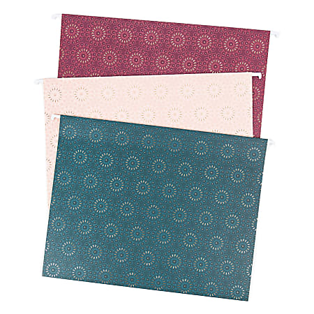 U Brands® Hanging File Folders, Letter Size, 8-1/2" x 11", Fleuri Jewel Tones, Pack of 12 Folders