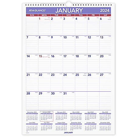 2024 AT-A-GLANCE® Erasable Monthly Wall Calendar, 12" x
