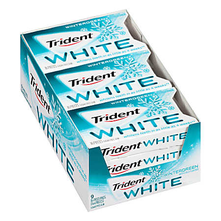 Trident® White Wintergreen Sugar-Free Gum, 16 Pieces Per Pack, Box Of 9 Packs
