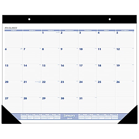 AT-A-GLANCE® Monthly Desk Pad, 24" x 19", Blue/Gray, January To December 2019