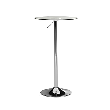 Flash Furniture Round Adjustable-Height Glass Cocktail Table, 41"H x 23-1/2"W x 23-1/2"D, Clear/Chrome