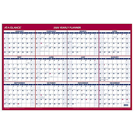 AT-A-GLANCE® 2026 Vertical Horizontal Reversible Erasable Yearly Wall Calendar, Large, 24" x 36"