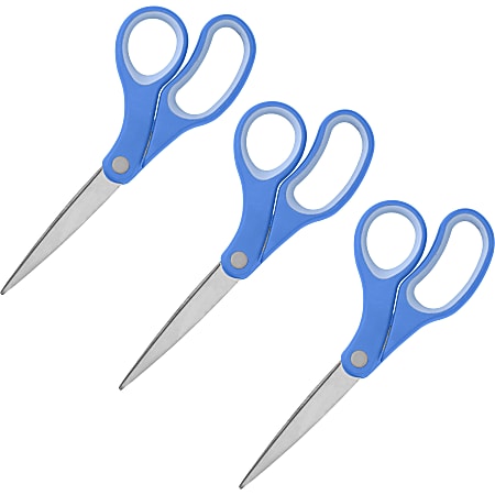 Sparco 8" Bent Scissors - 8" Overall Length - Stainless Steel - Blue - 3 / Bundle