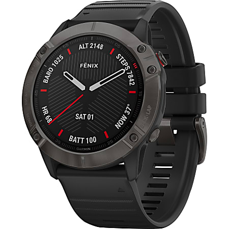 Garmin fÄ“nix 6X Sapphire GPS Watch - Wrist - Touchscreen - Bluetooth - Wireless LAN - GPS - 1104 Hour - Round - 2.01" - Carbon Gray Case - Black Band - Diamond-like Carbon (DLC)