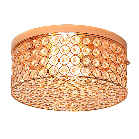 Elegant Designs Elipse Crystal 2 Light Round Flush Mount Ceiling Fixture 12 W Rose Gold Office Depot
