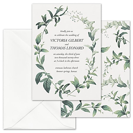 Custom Shaped Wedding & Event Invitations With Envelopes, 5" x 7", Lovely Greenery, Box Of 25 Invitations/Envelopes