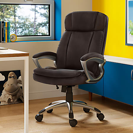 Serta® Big And Tall Ergonomic Bonded Leather High-Back Office Chair, Old Chestnut/Silver