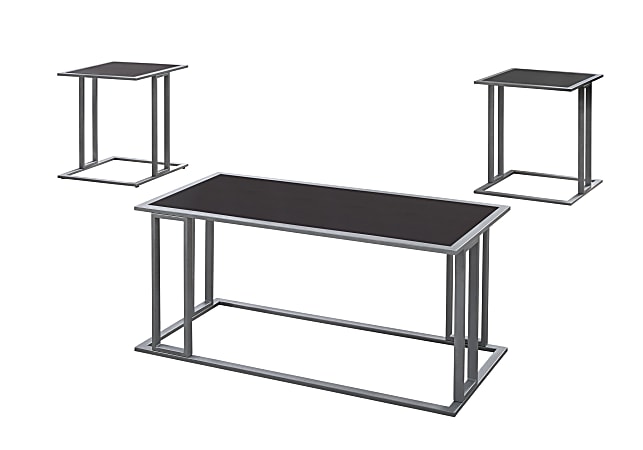 Monarch Specialties 3-Piece Coffee Table Set, Cappuccino/Silver